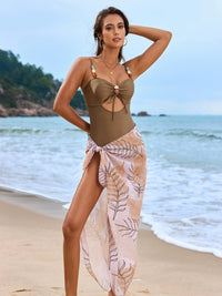 Solid Color One-piece Swimsuit Drawstring Swimsuit Suit