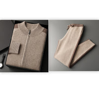 New Thickened Casual Sports Cashmere Men's Half Turtleneck Zipper Knitted Cardigan Suit