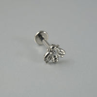 G23 Titanium Personality Straight Rod Flat Bottom Labret Inlaid Zircon Bee Labret Ear Studs Tongue Pin DIY Piercing Earrings