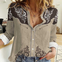 Linen Cotton Washed Single-breasted Long Sleeve Shirt For Women