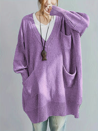 Loose-fitting V-neck Long Sleeves Outerwear Sweater