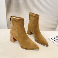 Vintage Chunky-heeled Suede Pointed-toe Ankle Bootsversatile