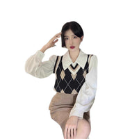 French-style Vintage White Polo-collar Long-sleeve Shirt