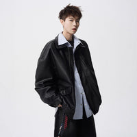 Mens Heavy Weight Retro American High-street Biker Leather Jacket For Spring