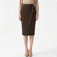 High-waisted Figure-flattering Sheath-style Straight Midi Skirt With A Slit Womens