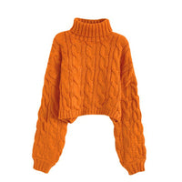 Turtleneck Pullover Short Cable-knit Sweater Women