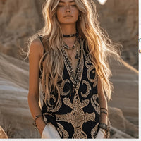 Womens Digital-Print Pleated Crew-Neck Summer Casual Fashion Top
