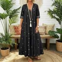 V-neck Loose-fit Printed Star Denim Dress For Women