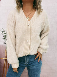 Leisure Commute V-neck Solid Color Coat Sweater