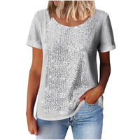 Women's Commuter Sequin Loose Crew Neck Short-Sleeve Top