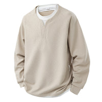 Contrast Colors False-two-piece Trendy V-neck Waffle Sweater Casual All-matching Tops