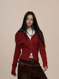 American Retro Wine Red New Year Hooded Sweater Coat