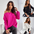 Fashion Chain Button Decoration Long Sleeved Top For Women