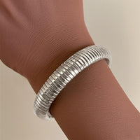Womens Gold-Colored Stretch Stainless Steel Snake-Chain Wide Bracelet