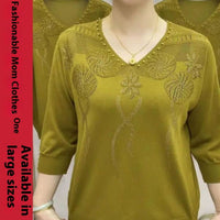 Fashion Ice Silk Sweater Three-quarter Sleeve Pullover Top For Women