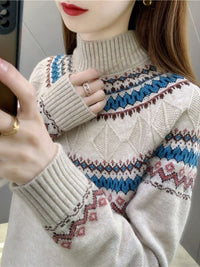 Autumn And Winter Blue Pullover Mock Neck Sweater Women's New Loose