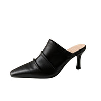 Cowhide Closed Toe Pleated Thin Heel Shoes