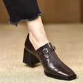 Womens Leather Belt-buckle Shoes With A Square