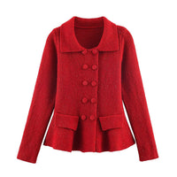 Casual Pocket Decoration Lapel Knit Sweater Jacket For Women