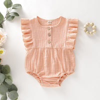 Solid Color Lace Button Triangle Romper