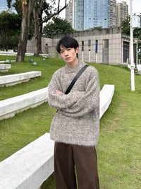 Crew-neck Sweater Loose Laid-back Knit Top Trendy Style