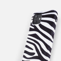 Compatible with Apple , Zebra Pattern Plush Phone Case Plush Winter Female Models Anti-fall Creative Tide Warm Mink