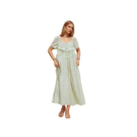 Fitted Waist Loose Casual Slimming Plaid Maxi Dress For Women