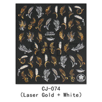 3D Adhesive Nail Sticker Laser Golden Maple Leaf Letter Fan