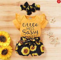 Baby Sunflower Print Romper Shorts Set