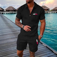 Casual Retro Plaid Printed PARIS Heat Transfer Patch Men's Beach Suit