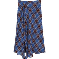 Summer New Arrival Pearl Chiffon Skirt, Asymmetrical Blue Plaid