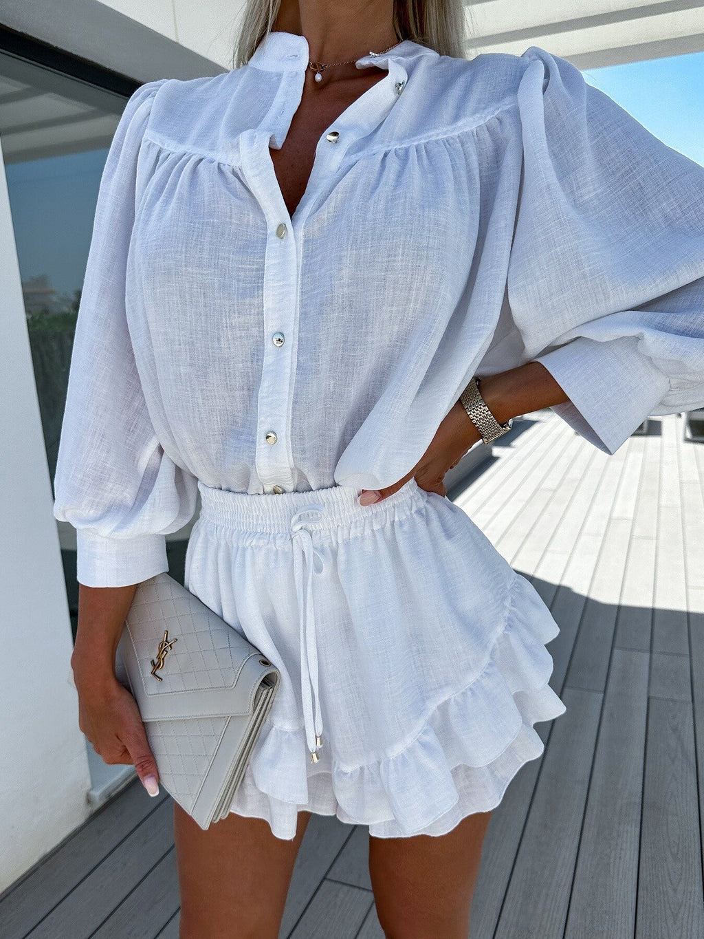 New Casual Fashion Cotton Linen Shirt Skirt Outfit