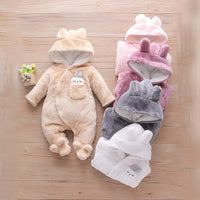 Baby Plush Cartoon Jumpsuit Fleece-lined Thickened Hooded Girls' Foreign Trade Special Romper