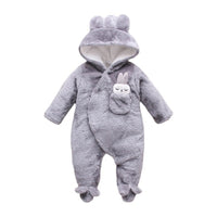 Baby Plush Cartoon Jumpsuit Fleece-lined Thickened Hooded Girls' Foreign Trade Special Romper