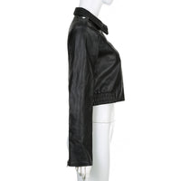 Women's Retro Hong Kong Style Lapel Long-sleeved Leather Jacket