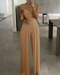 Women's Solid Color Loose Casual Lace Jumpsuit