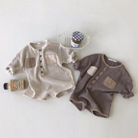 Spring And Autumn Waffle Jumpsuit Double Pocket Trendy Cute Onesie Japanese Romper Romper Romper