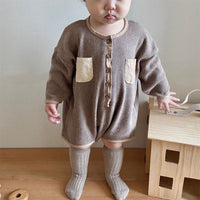 Spring And Autumn Waffle Jumpsuit Double Pocket Trendy Cute Onesie Japanese Romper Romper Romper