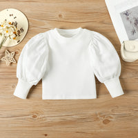 Children's Clothing Girls Small Fashionable Puff Sleeve Trendy Straight Leather Pants Including Belt Autumn And Winter Suit