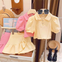 Waffle Bubble Lapel Short Sleeve Western Style Two-piece Set