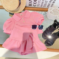 Waffle Bubble Lapel Short Sleeve Western Style Two-piece Set