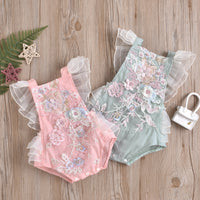 Girl's Baby's Romper Mesh Lace Beaded Patchwork Lace-up One-piece