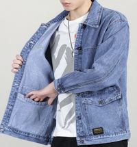 Denim Loose Spring And Autumn Trendy Workwear Jacket Top Denim Short Gown Men