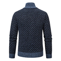 Thickened Plaid Print Jacket Cardigan Fashion Slim Fit Zipper Stand Collar Sweater Winter Men's Casual Long Sleeve Knitted Top Clothing