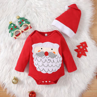 Christmas Holiday Style Grandpa Affixed Cloth Embroidered Long Sleeve Bottom-covering Rompers Hat