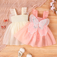 Baby Girl Smocking Sling Butterfly Mesh Baby's Gown