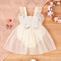 Baby Girl Smocking Sling Butterfly Mesh Baby's Gown
