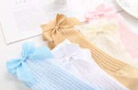Baby Infants Kids Toddlers Girls Boys Knee High Socks Tights Leg Warmer Ribbon Bow Solid Cotton Stretch Cute Lovely