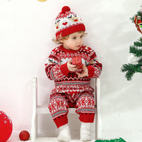 Long Sleeve Deer One-piece Rompers Jumpsuit Christmas Hat Suit