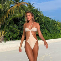 Lace-up One-piece Swimsuit Women's Halter Design Sense